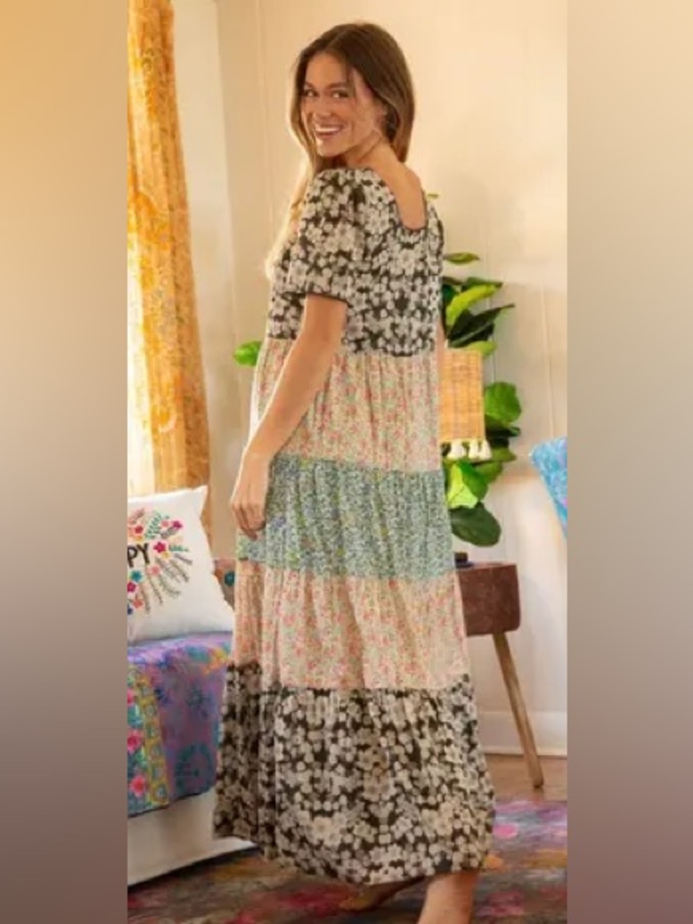 Natural Life Floral Tiered Maxi Dress - Multi Floral Print